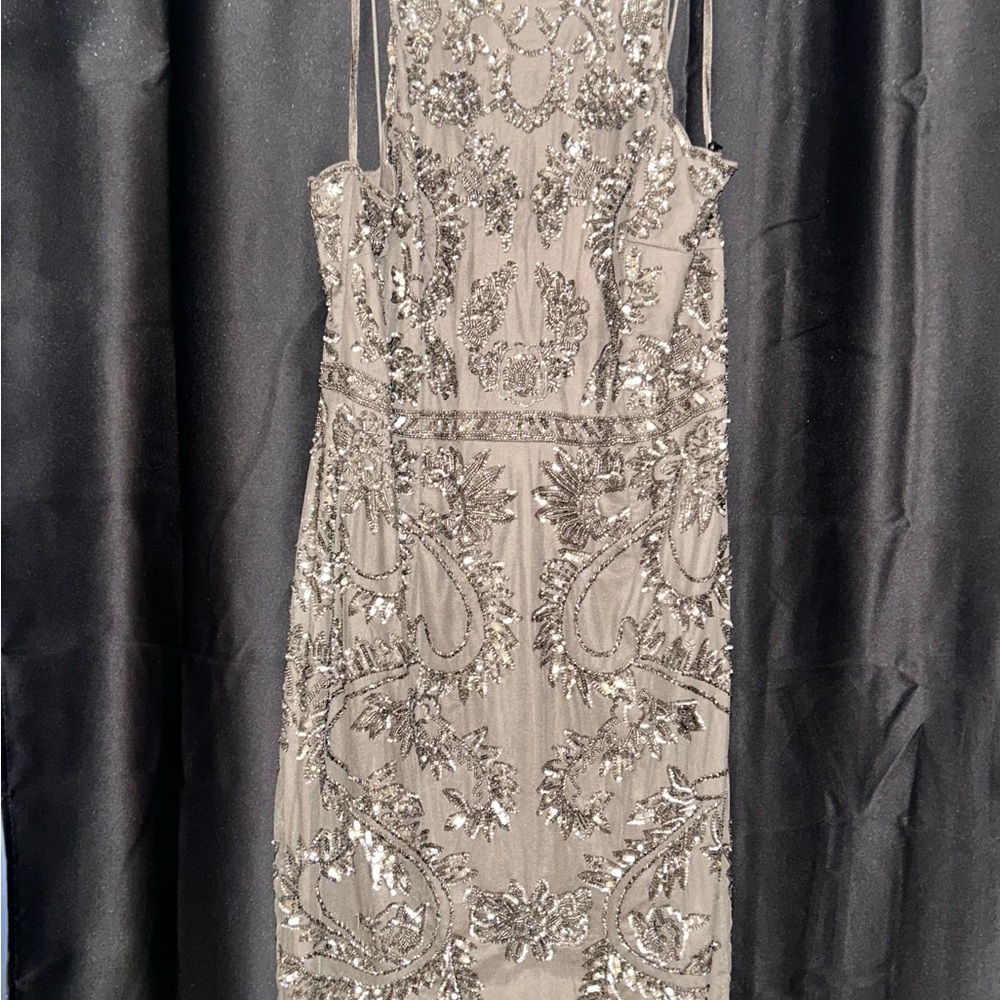 Adrianna Papell Cream Sequin Halter Sheath Dress